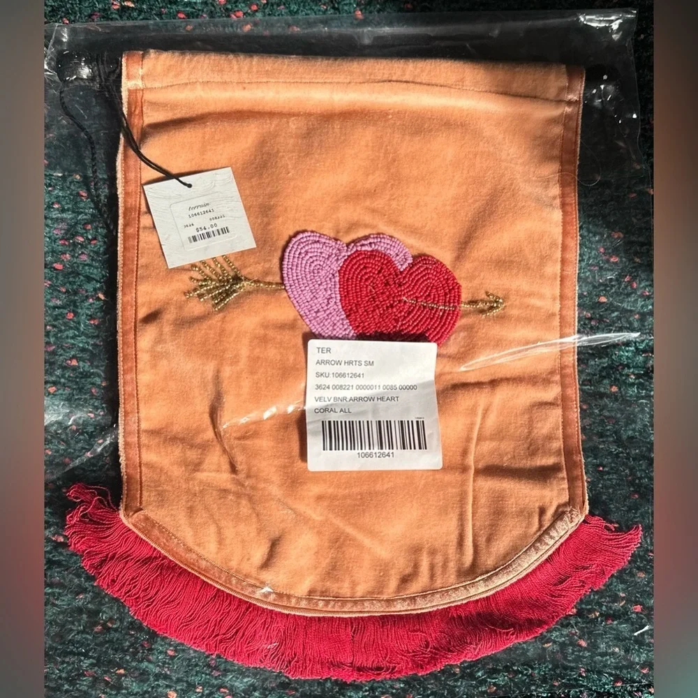Arrow Heart Tapestry with Red and Purple Embroidery